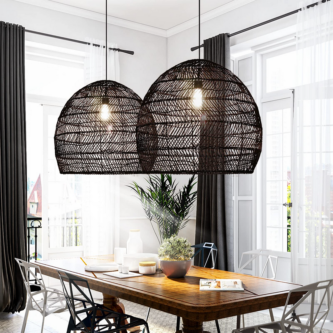Boho Design Natural Basket Rattan Woven Pendant Light Hanging Lamp