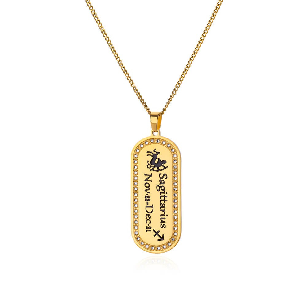 Zircon Square Constellation Necklaces For Women Gold Color Stainless Steel 12 Constellation Necklace Birthday Christmas Jewelry 12-Sagittarius