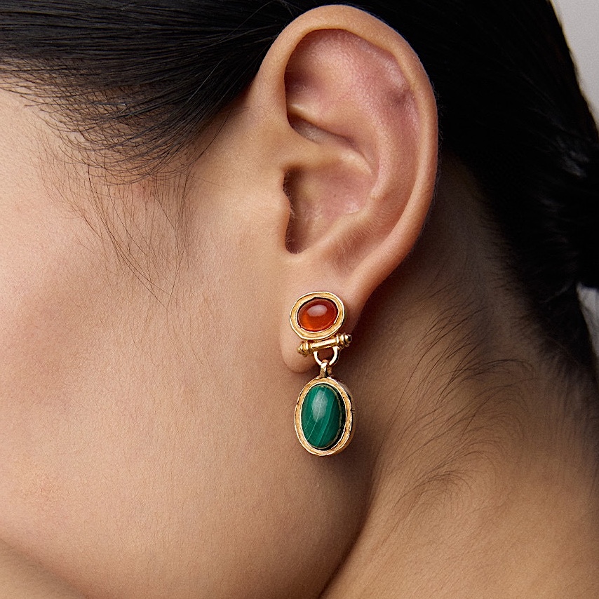 Malachite Red Agate Gold Plated Drop Earrings