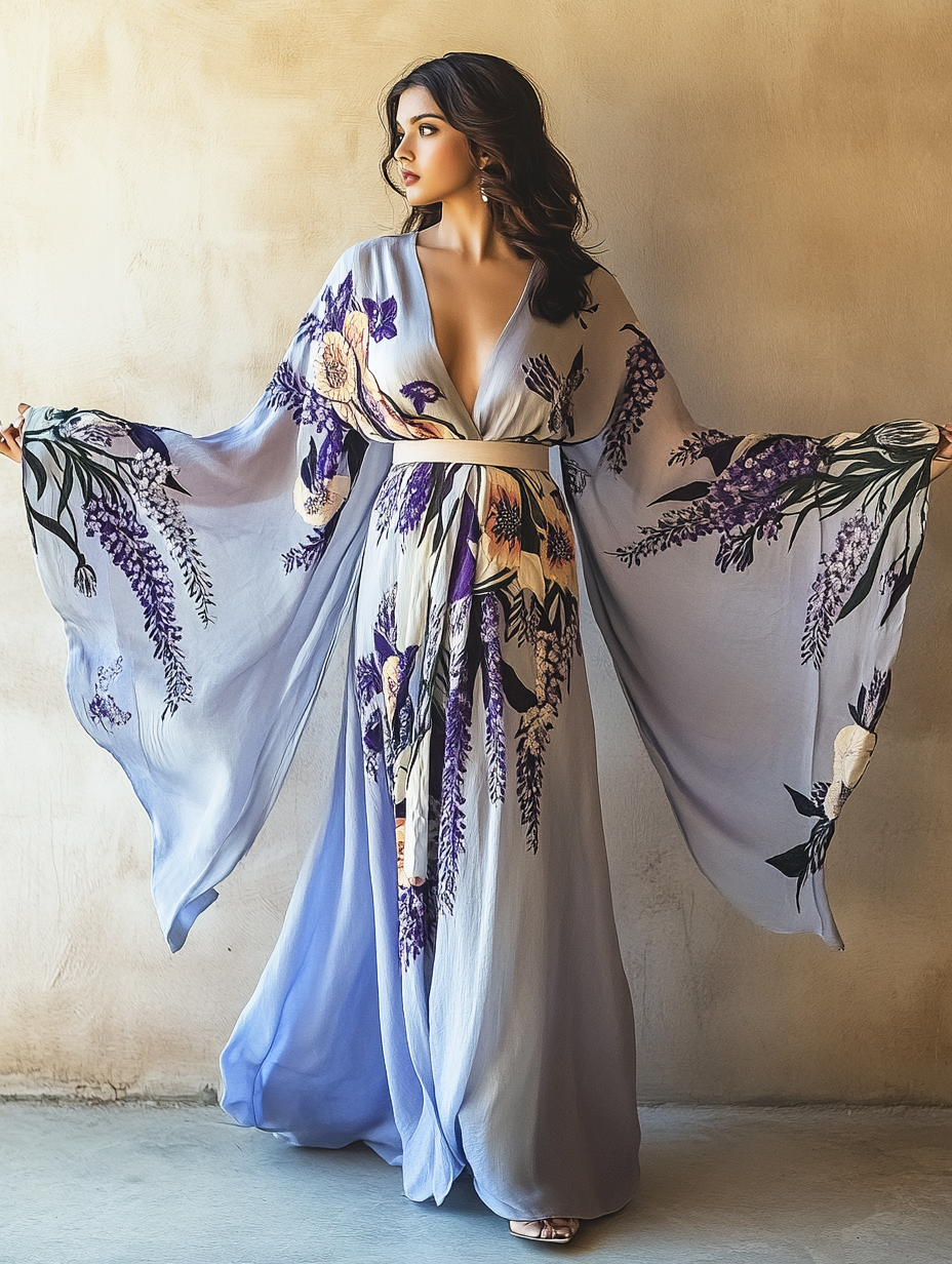 Women's Wisteria Kimono Linen Robe (Including Belt)
