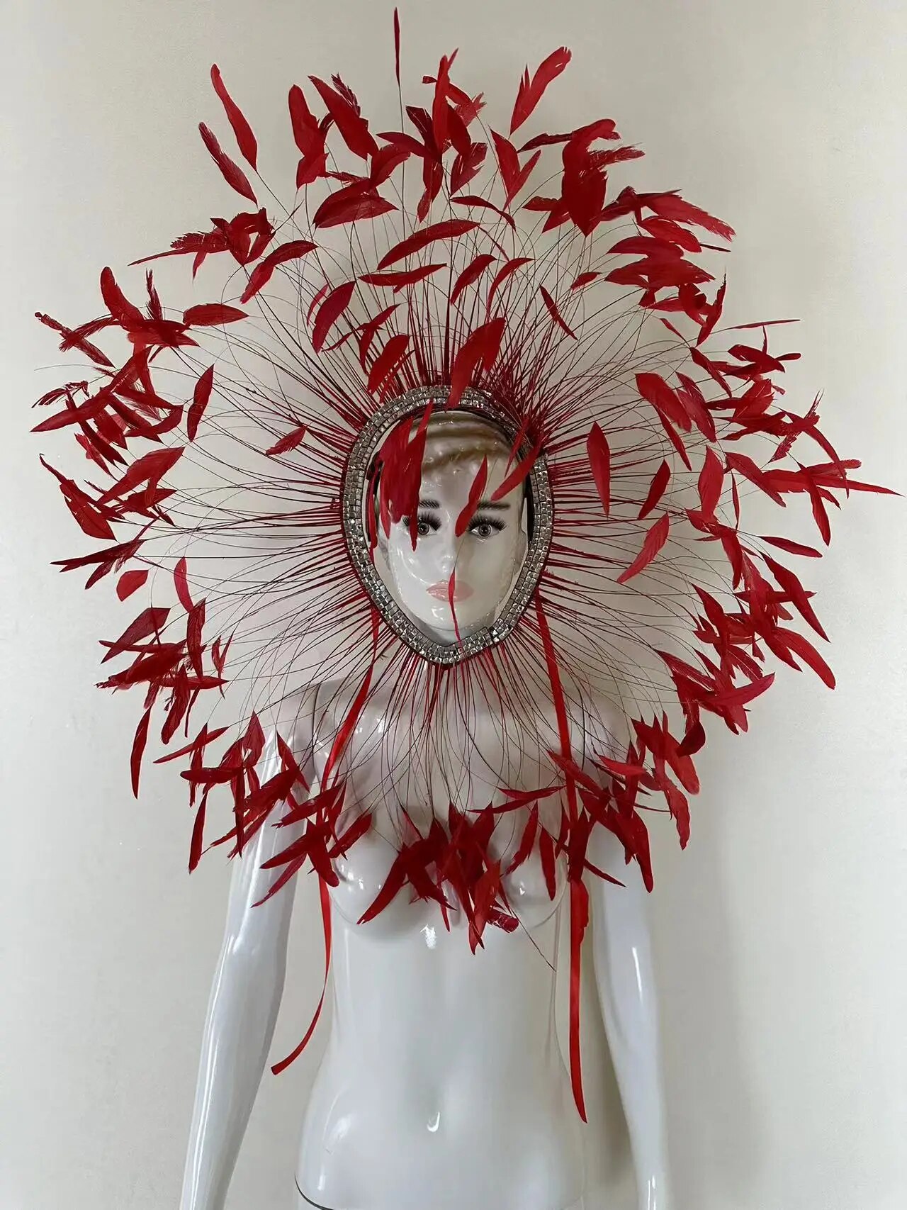 VCSHOES Feather Headdress Samba Costume Carnival Halloween Party Bar Performance Hat Makeup Dance Wings Parade