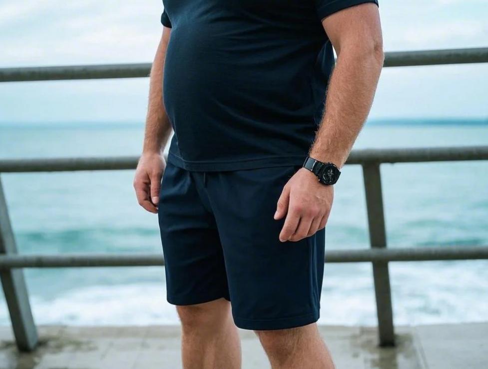 A man wearing a pair of well-fitted big and tall athletic shorts