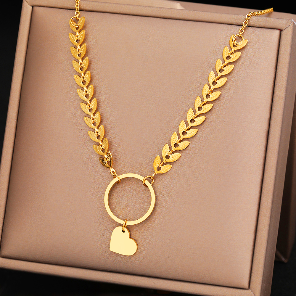 Stainless Steel Necklaces Lovely Cute Sweet Heart Pendant Vintage Exquisite Aircraft Chain Charm Necklace For Women Jewelry Gift Gold Color