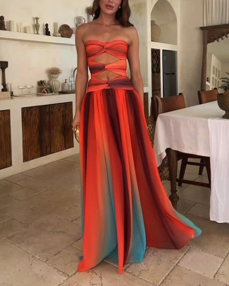 Gradient Hollow Strapless Dress