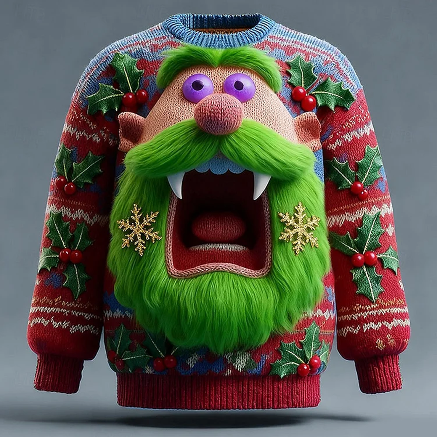 3D Print Men's Fun Christmas Monster Holly Berry Ugly Sweatshirt