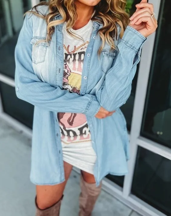 Casual Light Blue Denim Shirt