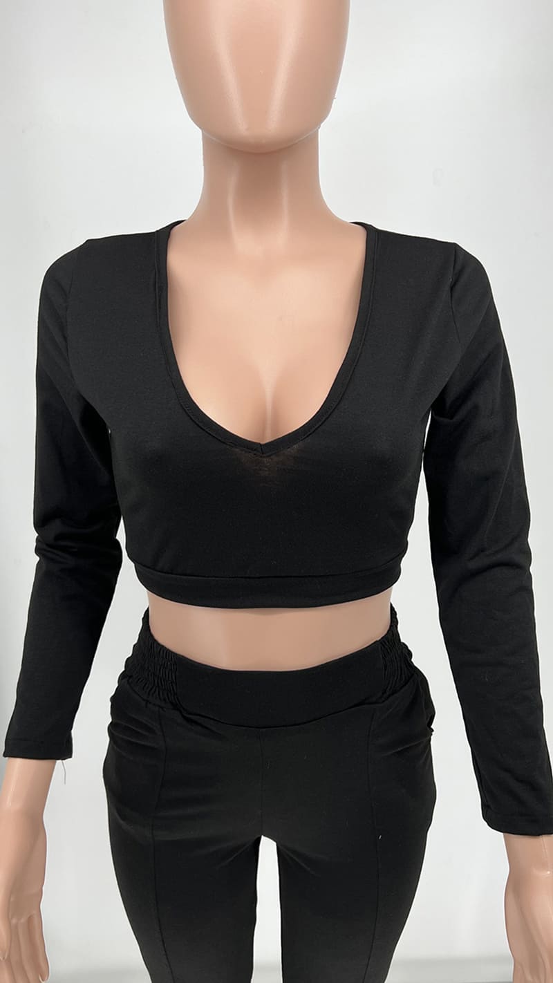 PASUXI Crop Top Black Deep V