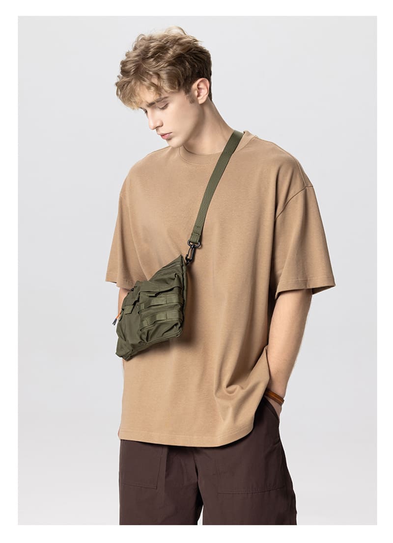 PASUXI Men's loose T-shirt khaki