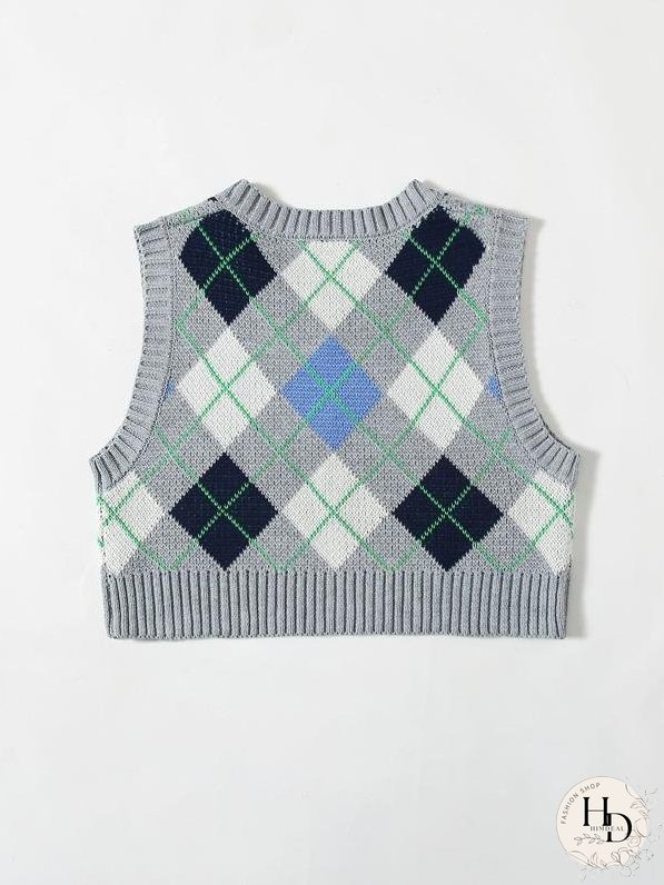 Argyle Pattern Crop Sweater Vest