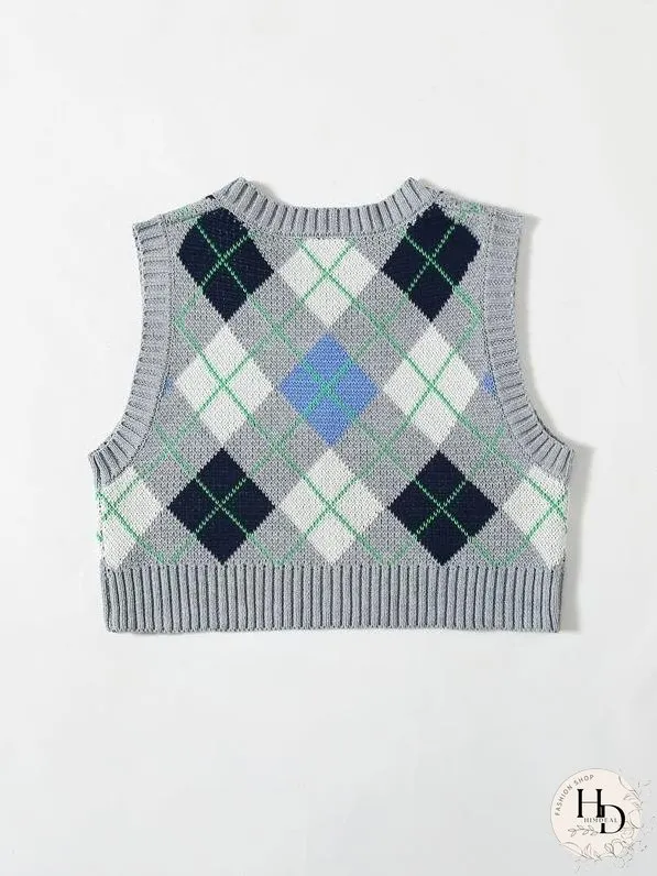Argyle Pattern Crop Sweater Vest