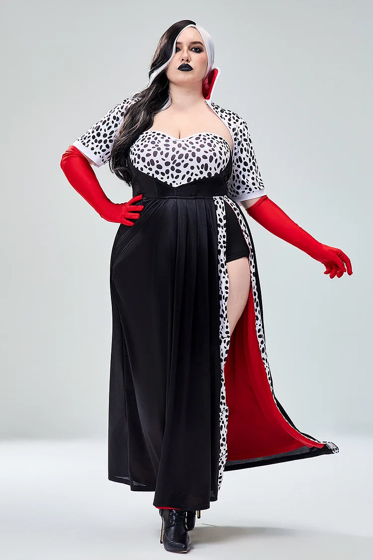 Xpluswear Design Plus Size Halloween Costume Black Cosplay Maxi Dress（Ships 24h）