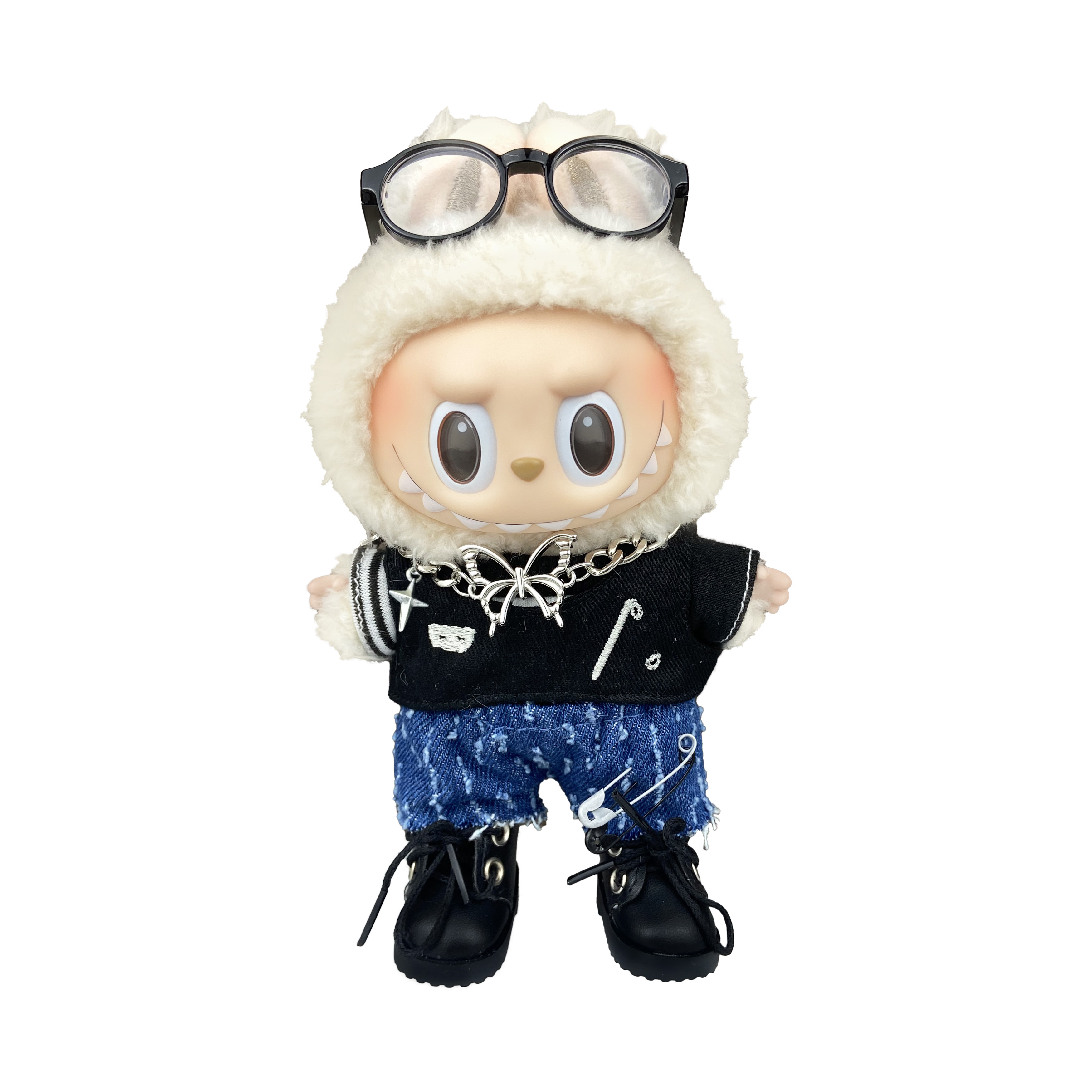 [Modified Doll] POP MART Labubu THE MONSTERS Heartbeat Macaron Collection Black Butterfly, Cute Hang Tag Box 17cm