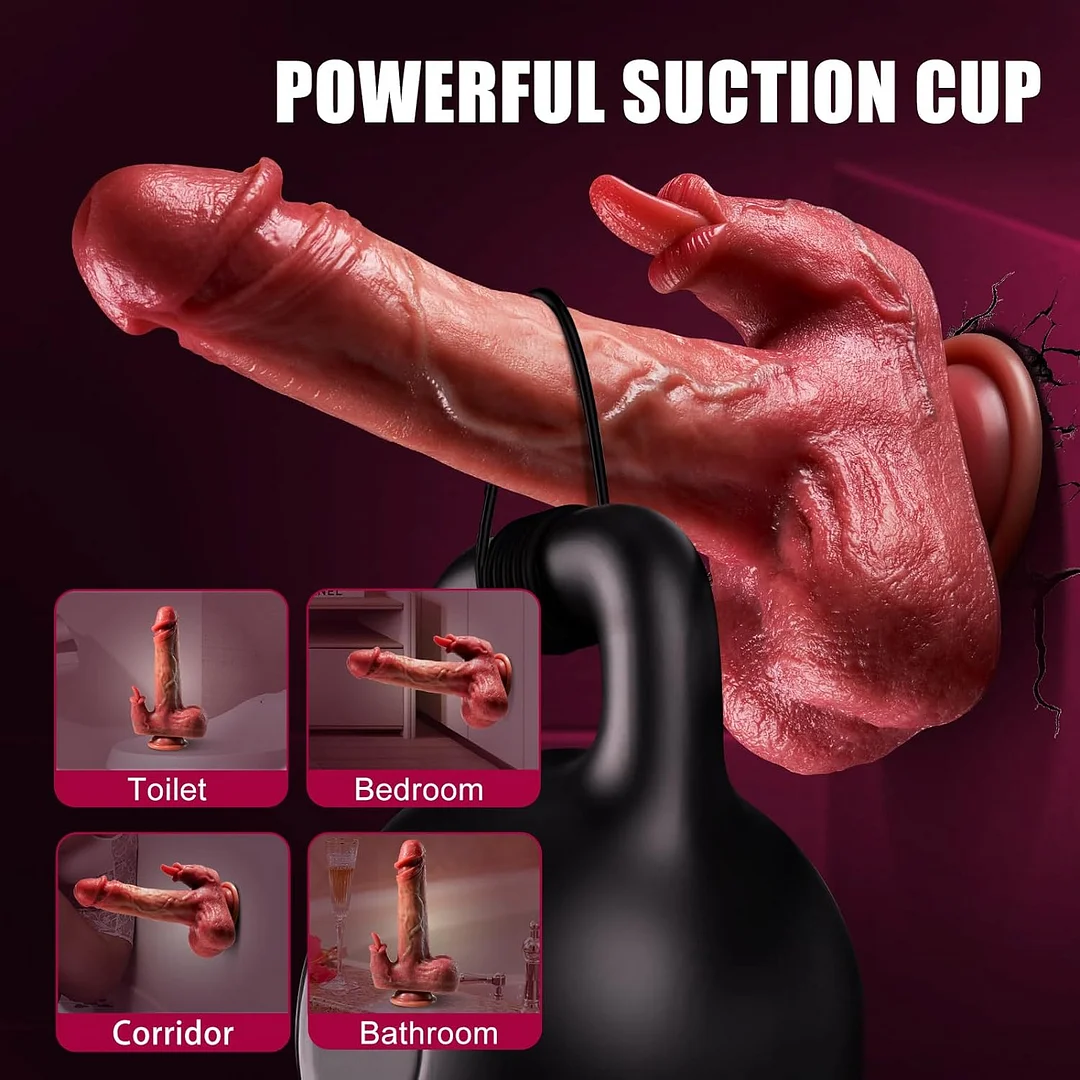 Realistic 8.7 Inches Silicone Dildo with Thrusting and Licking Features and 9 Vibration Settings