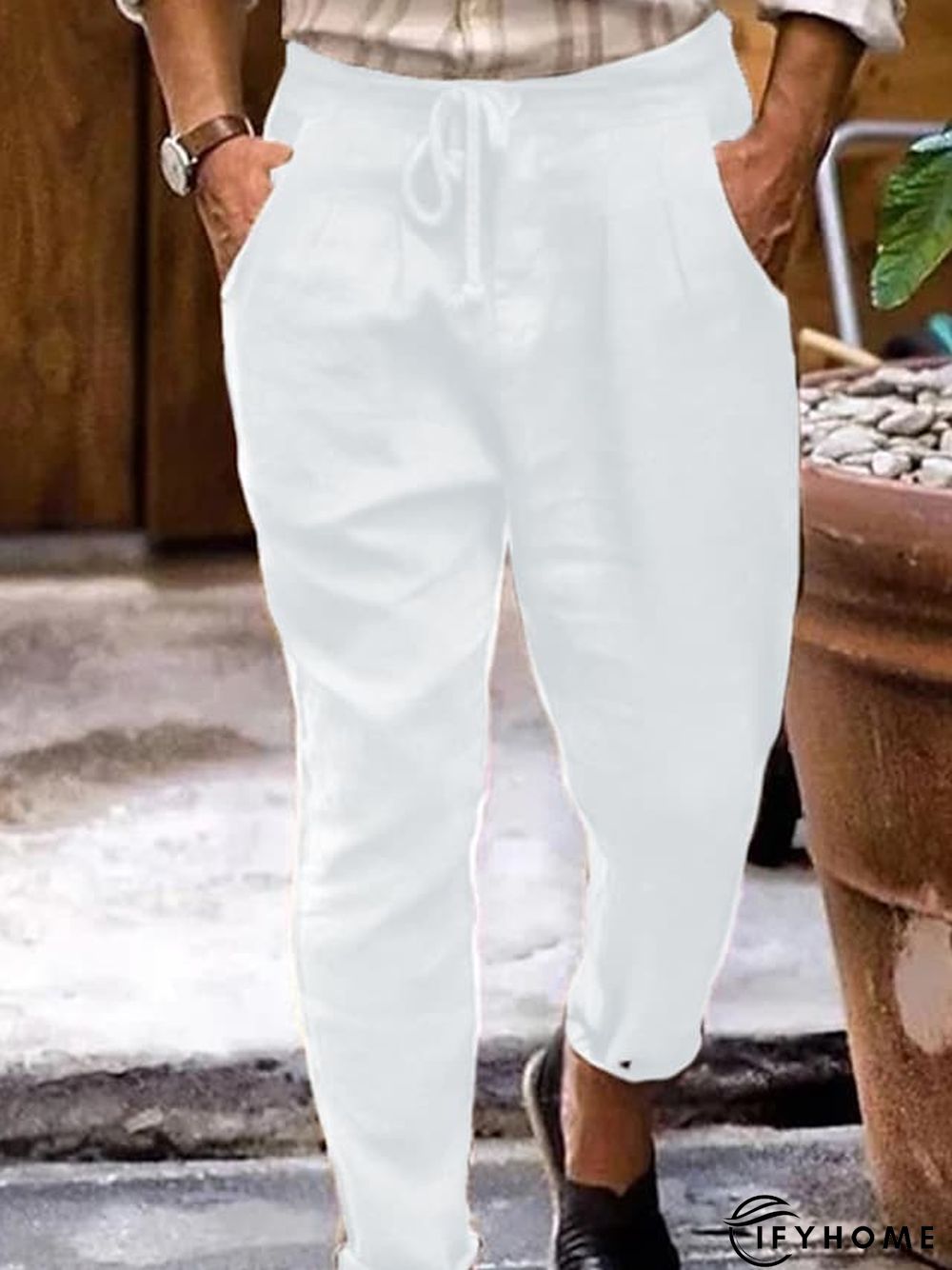 Men's Linen Pants Trousers Summer Pants Beach Pants Plain Breathable Soft Casual Daily Holiday Linen / Cotton Blend Fashion Streetwear Black White Micro-elastic | IFYHOME