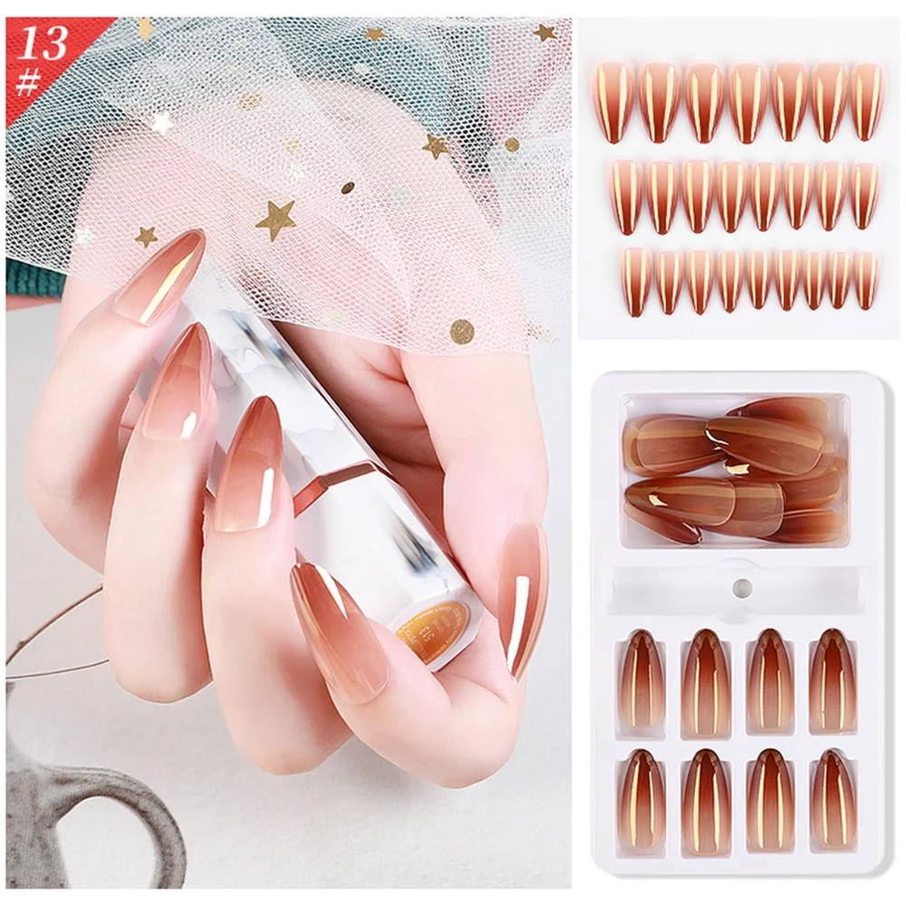 24pcs Detachable False Nails Colorful Stiletto False Nails Wearable Gradient Fake Nails Full Cover Nail Tips Nail Art Accessorie-Nail Inspo