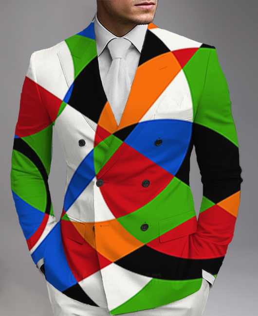 Fashion Peaked Lapel Double Breasted Flap Pocket Colorblocks Blazer