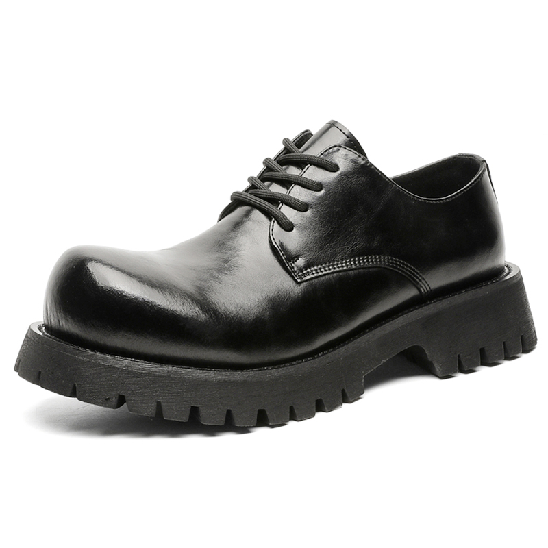 V05 Paris Derby Shoes Unisex British Style Comfortable Versatile Black Platform Height Increasing Big Head Shoes