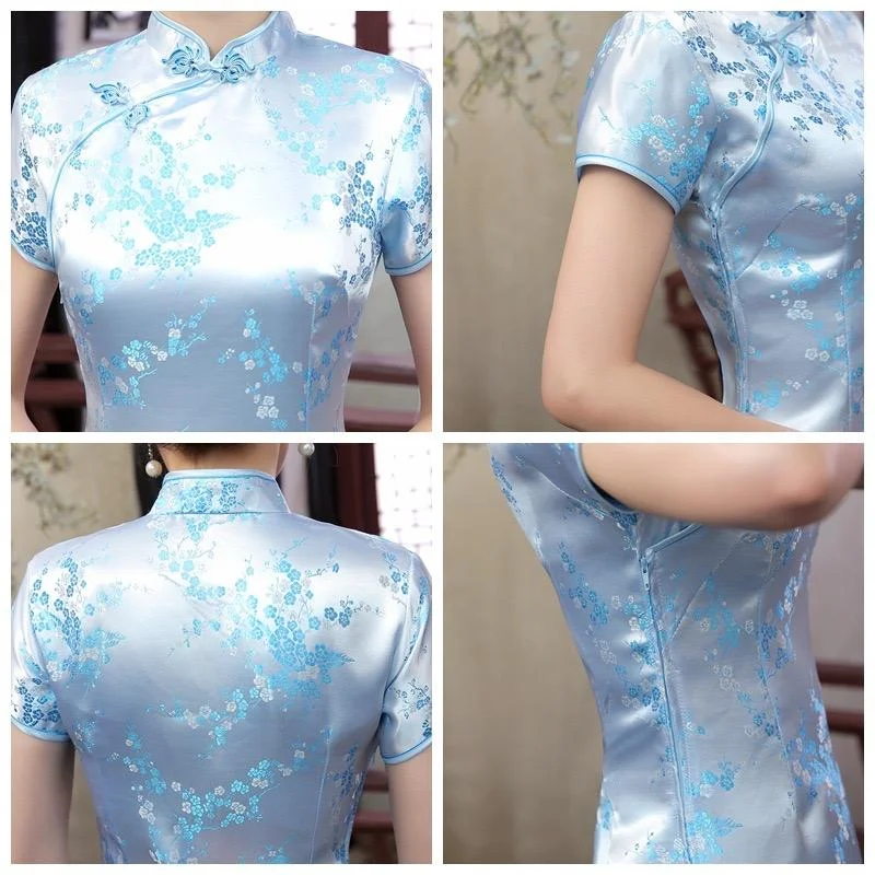 Plus size  plum blossom, brocade fabric long Qipao