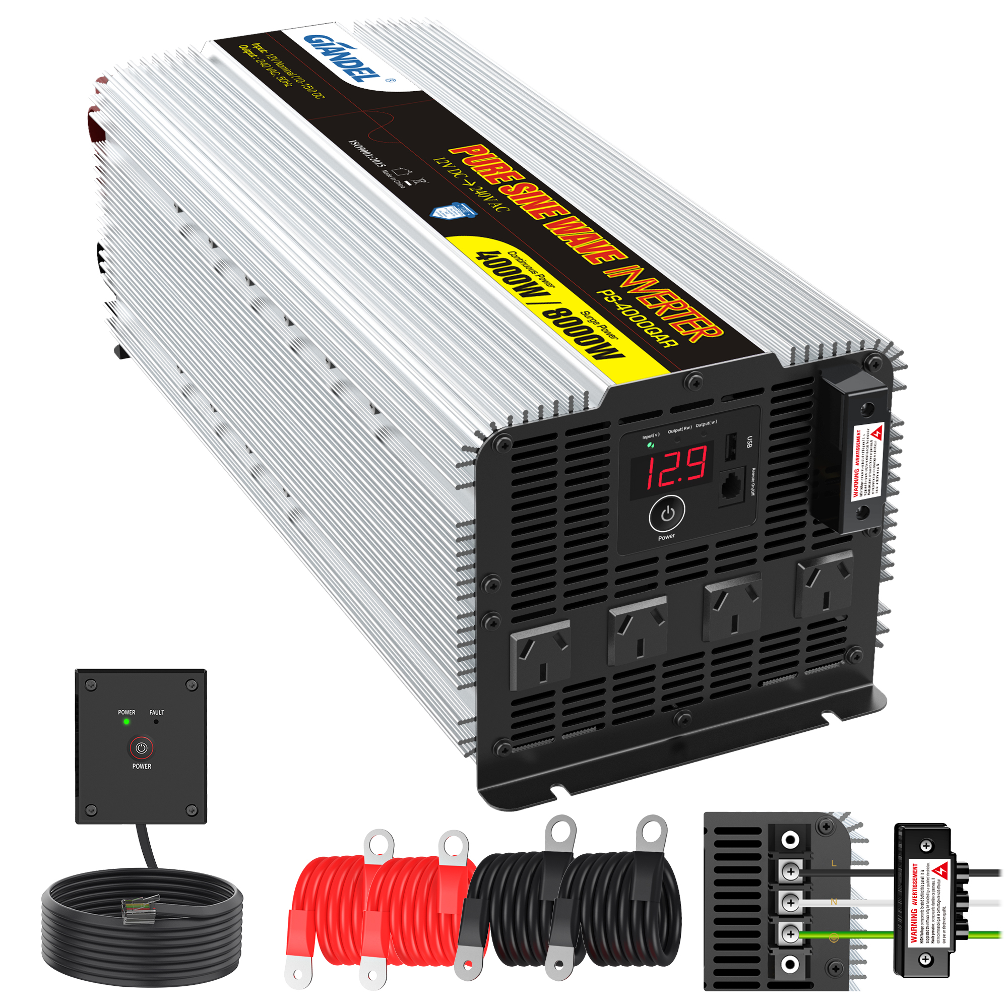 Giandel Pure Sine Wave Power Inverter 4000W 12V to 240V Large Shell