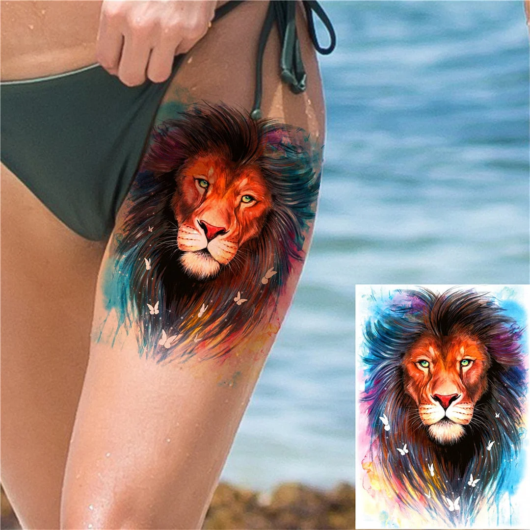 Flower Skull Temporary Tattoos For Women Men Adults Evil Skeleton Tattoo Sticker Fake Lavender Big Rose Black Tatoos Body Thigh