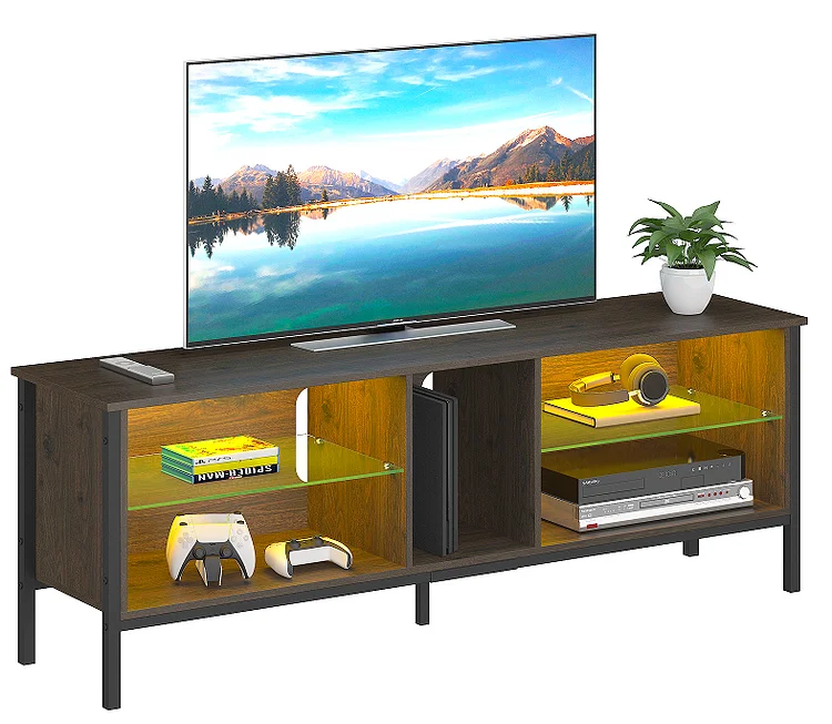 Bestier Entertainment Center, Gaming TV Stand for 70 TV inch, TV Media Console with Modern Glass Shelves,