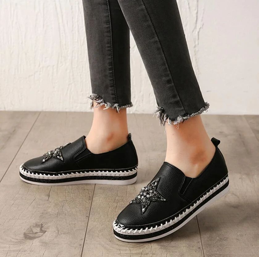 Crystal Small White Leather Shoes Women Tassel Espadrilles Creepers Fishermen Flats Ladies Loafers Handmade Leather Moccasins