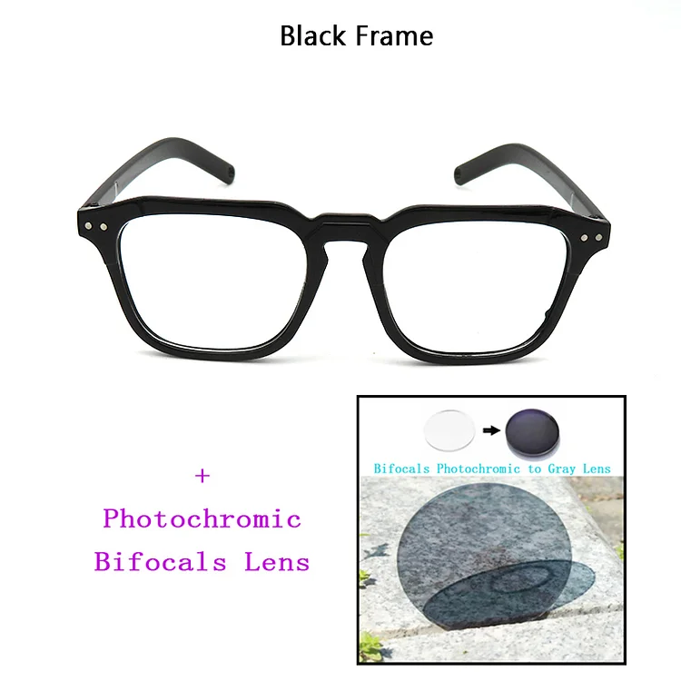 Retro Rivets Small Square Frame Photochromic Bifocals Reading Sunglasses Women Men Presbyopic Hyperopia Farsighted Spectacles