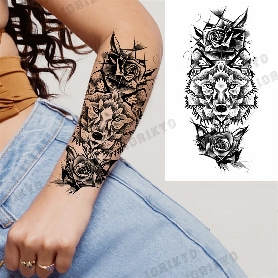 3D Skull Rose Flower Temporary Tattoos For Women Men Geometry Tiger Compass Mandala Fake Tattoo Washable Body Art Painting Tatoo
