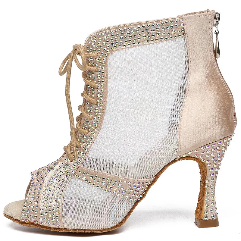 VCshoes  Women Shoes Black Jazz Dance Shoes Dancing Boots With Rhinestone Ballroom Dance Shoes Mesh