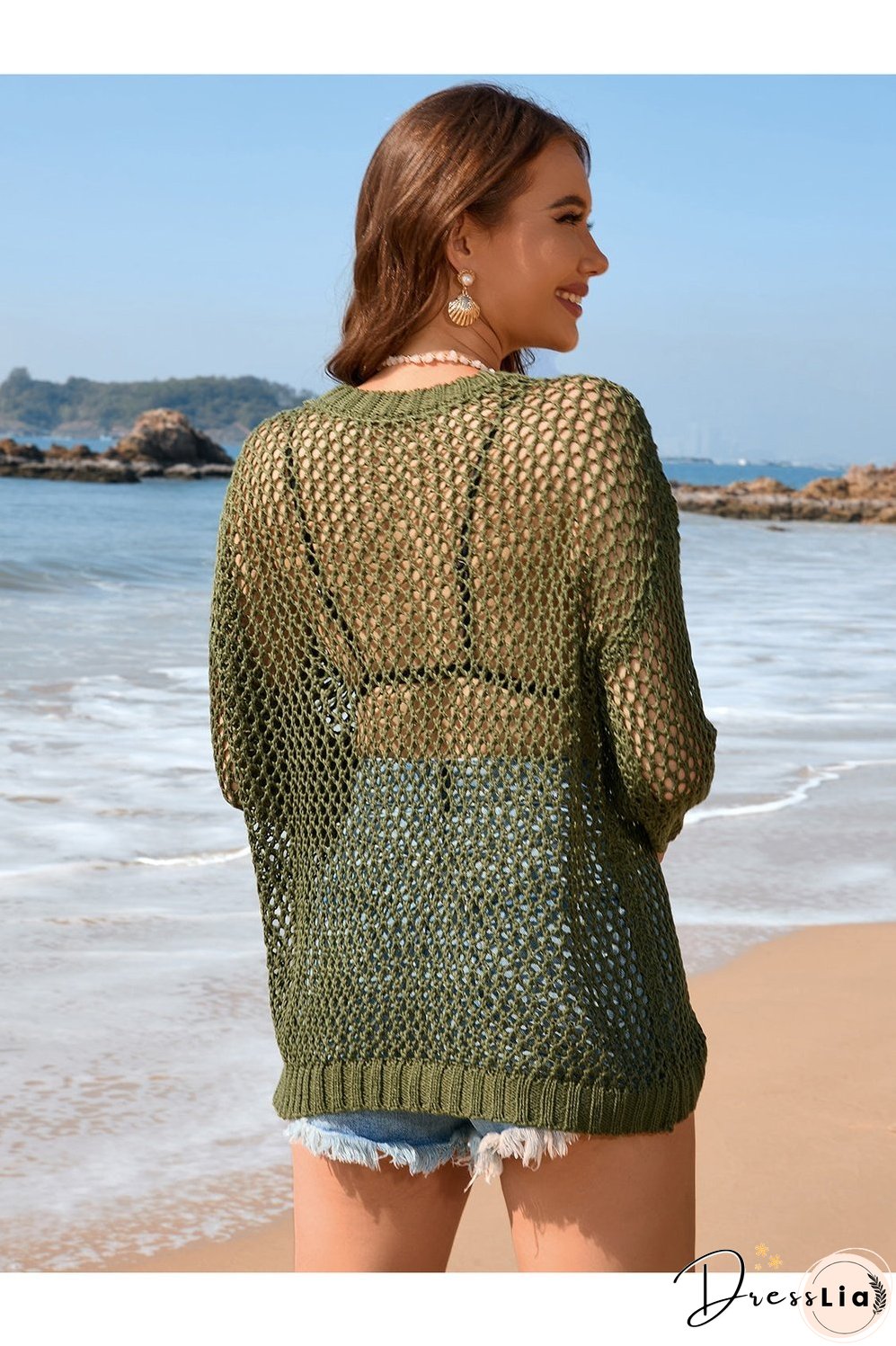 Heart Openwork Long Sleeve Cover-Up