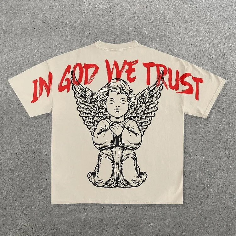 Moonsfashionss Vintage Angel In God We Trust Graphic 100 Cotton T-shirt