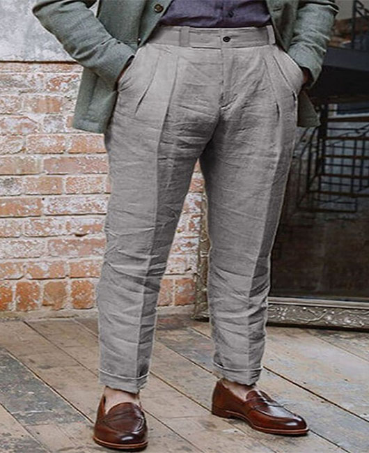 Daily Linen Slant Pocket Button Solid Color Pants