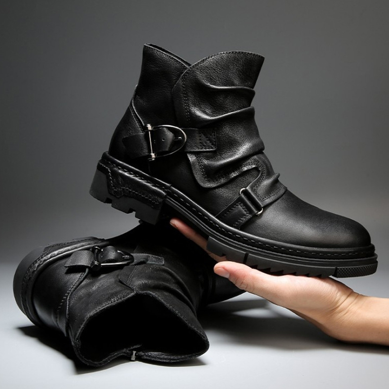 Men's High Embroidered Work Boots Men's Western Cowboy Black Boots