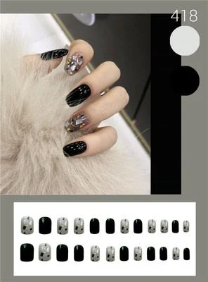 Nails Art Fake Nail Tips Press on Tipsy with Glue Coffin Stick Designs Clear Display Set Full Cover Artificial Short kiss square-Nail Inspo