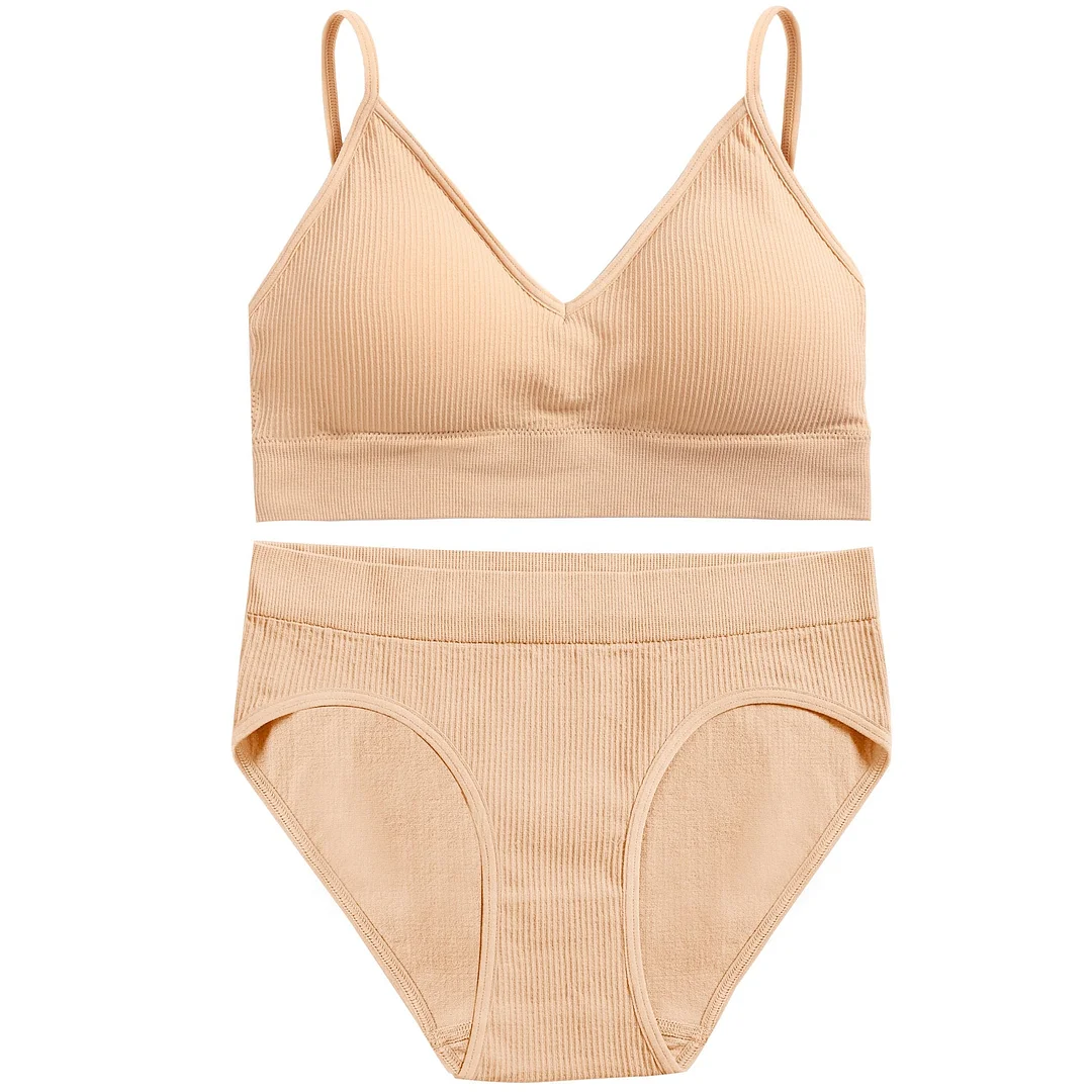 FINETOO Women Seamless Bra Set Push Up 1 Camis+1 Panty Lingerie Sports Underwear Active Sexy Thong Bra Fitness Bikini Crop Top