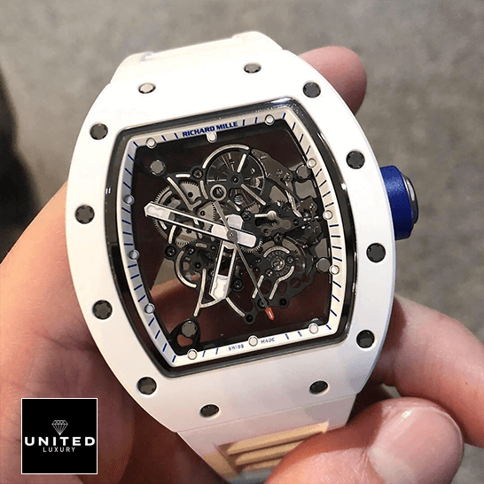 Richard Mille RM55 White Ceramic White Dial Replia on the hand