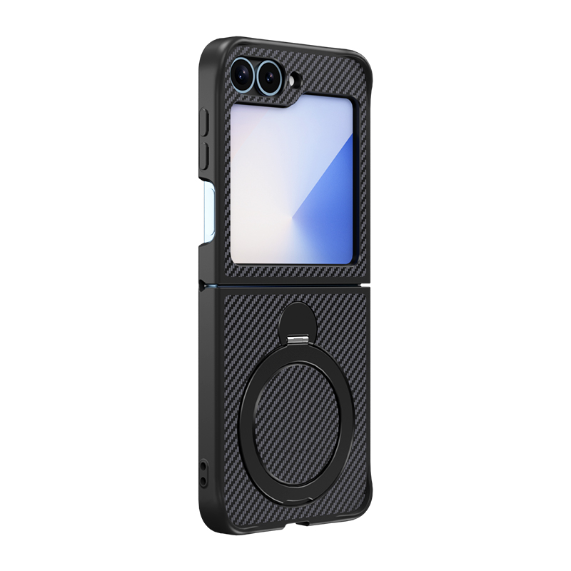 360° Rotating Bracket Carbon Fiber Case for Samsung Z Flip6 - Wireless Charging Compatible, Magnetic Car Mount