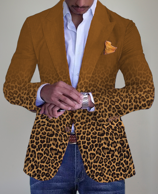 Fashion Gradient Leopard Print Lapel Collar Blazer