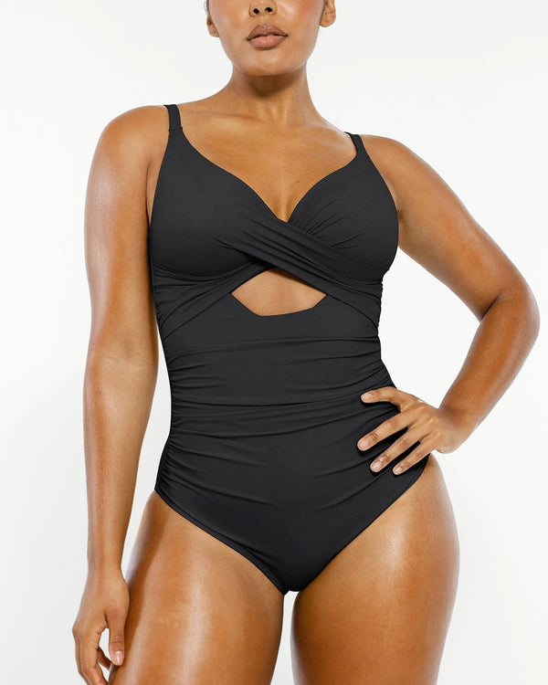 Ribbed Cutout-Front Shaping Swimsuit