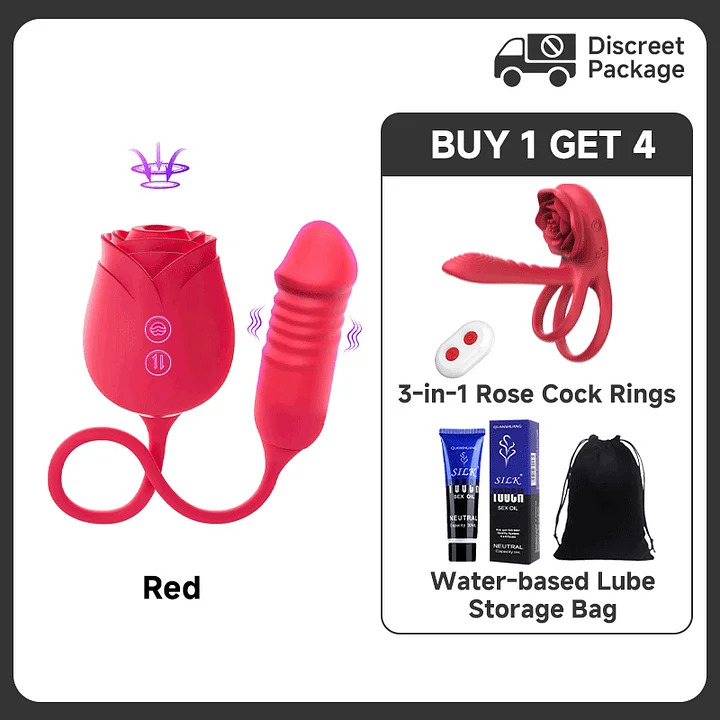 2025 Rose Thrusting Dildo with Clitoral Sucking and 10 Vibrating Modes for Deep Pleasure
