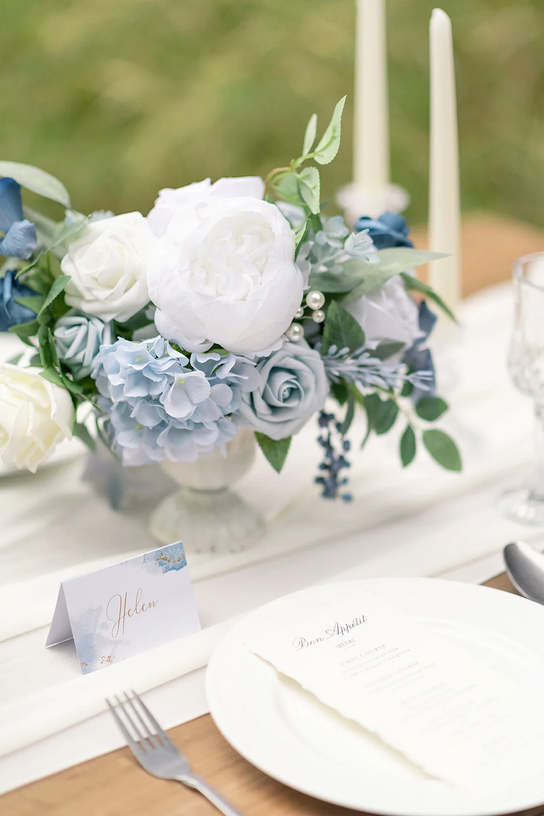 Large Floral Centerpiece Set in Dusty Blue & Navy