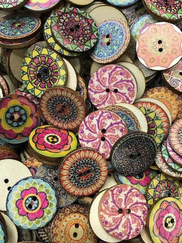 Assorted 100-Piece Multi-Color Wooden Round Sewing Buttons for DIY ...