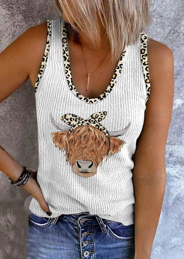 Leopard Highland Cattle Casual Tank - White