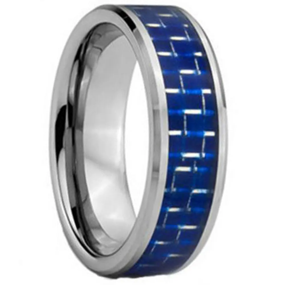 6MM 8MM 10MM Couples Tungsten Carbide Blue Carbon Fiber Inlaid Wedding Bands