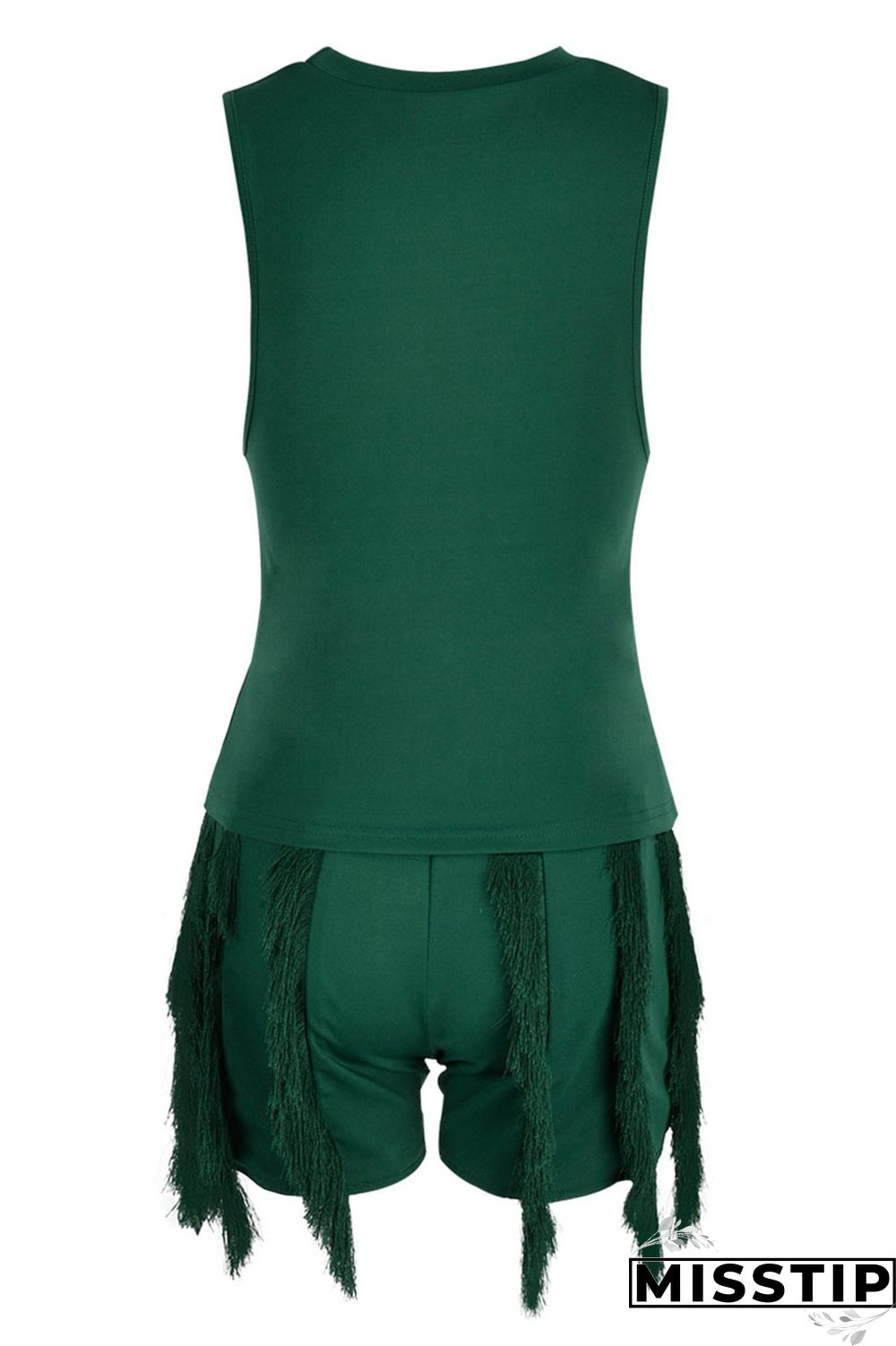 Peacock Blue Casual Solid Tassel Patchwork O Neck Sleeveless Two Pieces