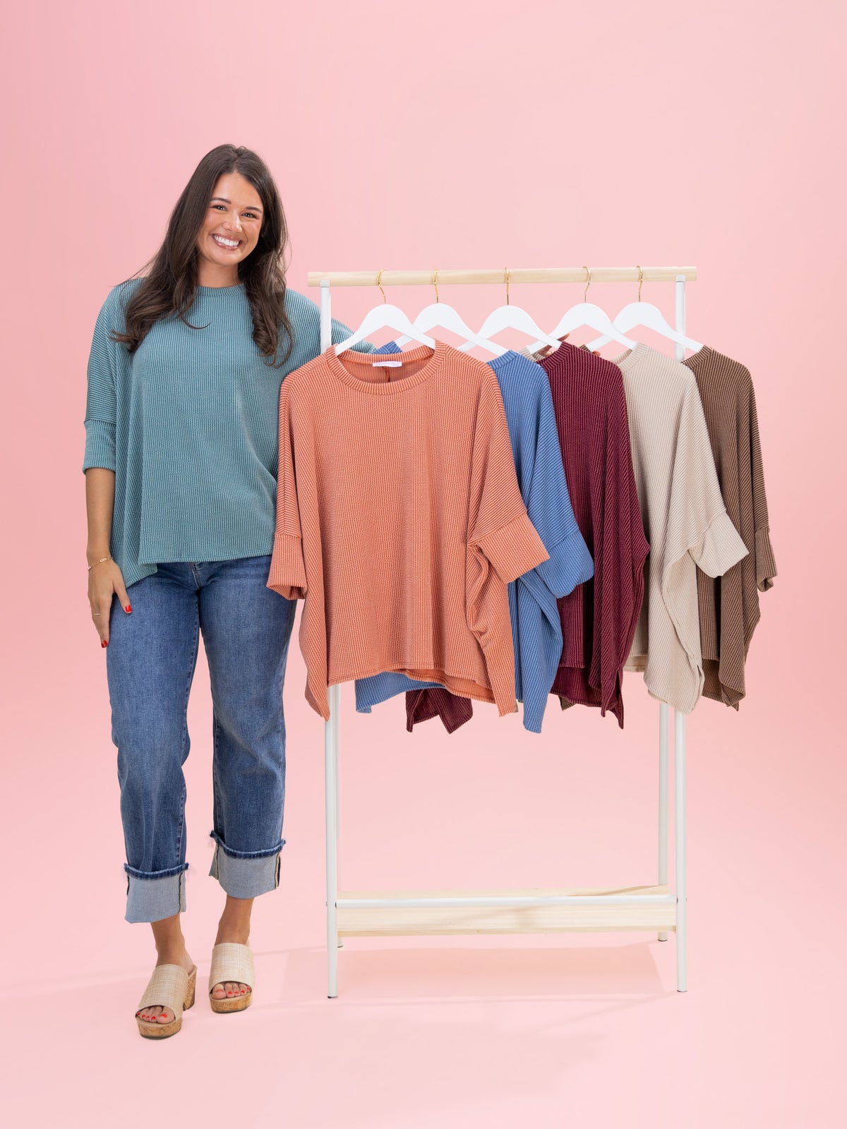 Raised Rib Easy Fit 3/4 Sleeve Top by DD Design | Reg - Plus