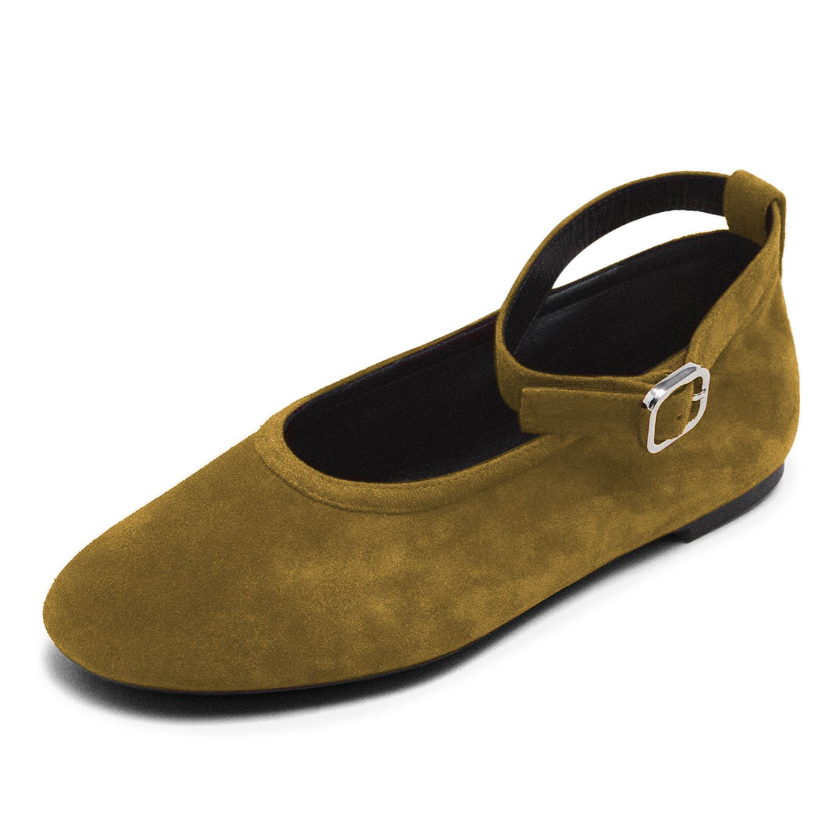  Olive Closed-Toe Ankle Strap Women Flats Shoes with Buckle Nicepairs