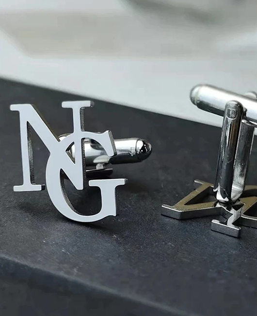 Business Stainless Steel Gold-Plated Name Letter Engraved Cufflinks