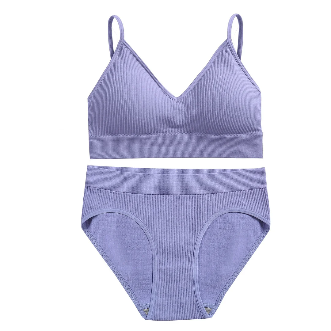 FINETOO Women Seamless Bra Set Push Up 1 Camis+1 Panty Lingerie Sports Underwear Active Sexy Thong Bra Fitness Bikini Crop Top