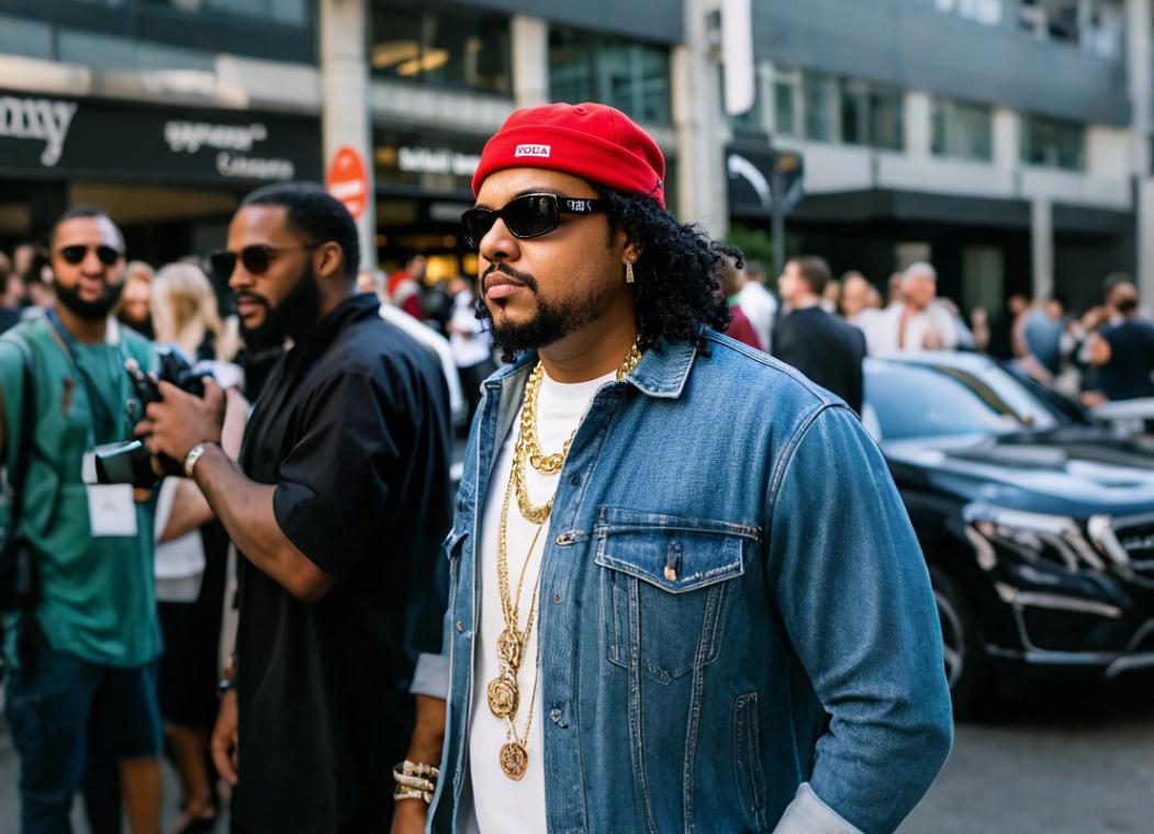 a big guy wearing bold accessories for big men’s urban fashion look